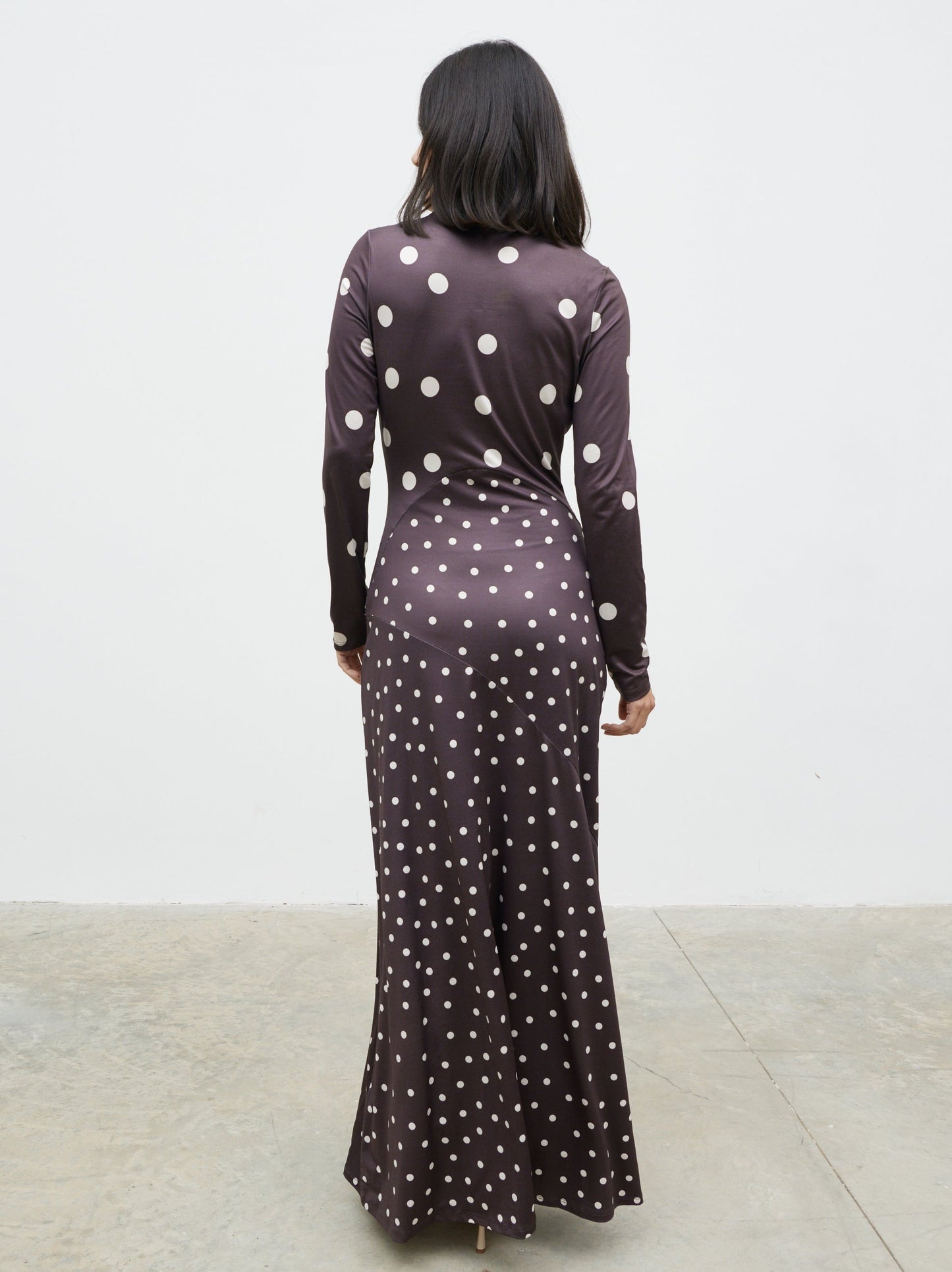 Delilah Asymmetric Maxi Jersey Dress - Polka Dot
