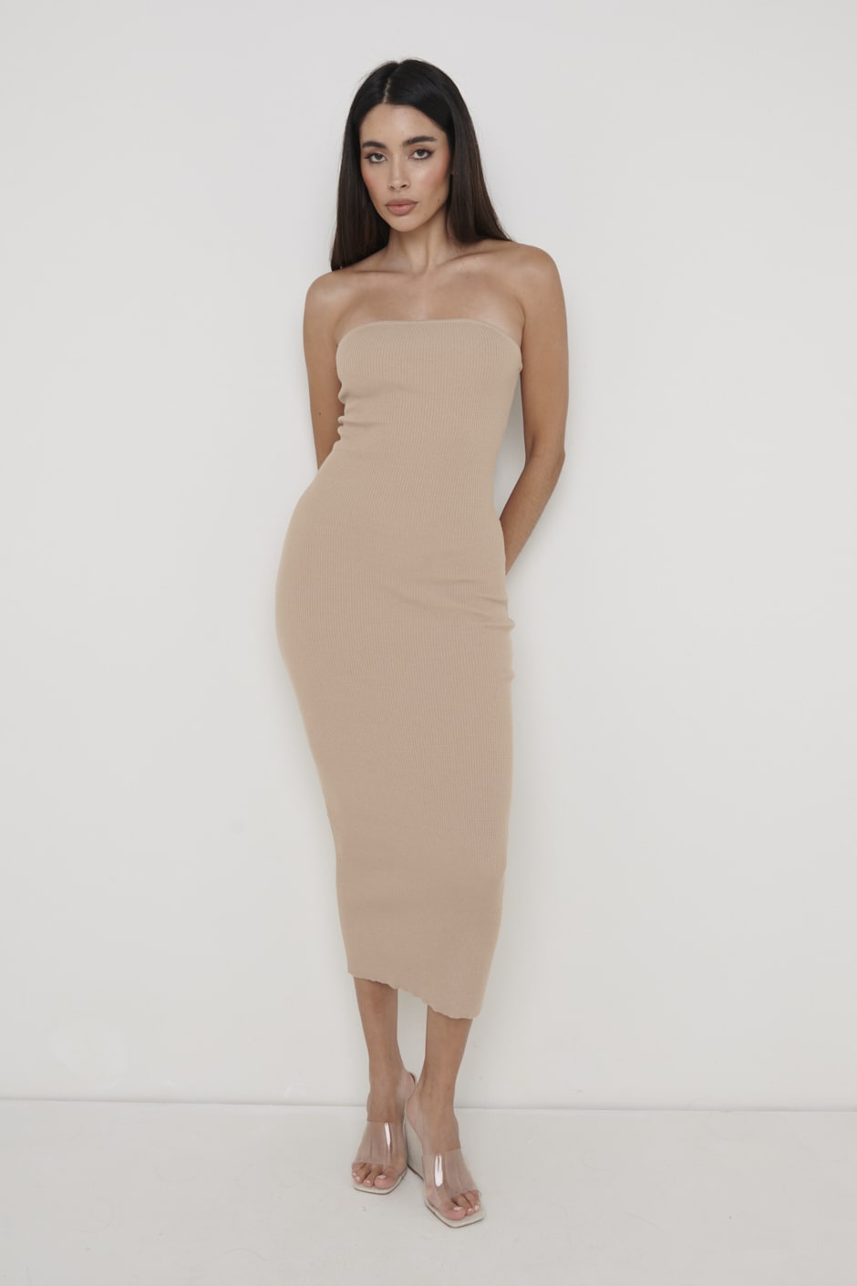 Keira Bandeau Midaxi Knit Dress - Beige