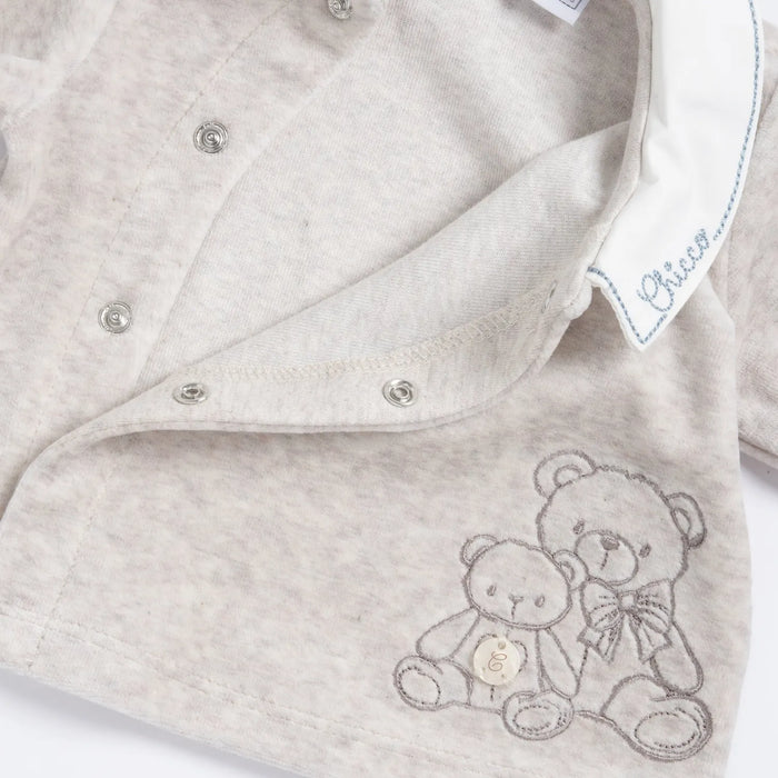 Boys Beige & Blue Embroidered Smock with Legging