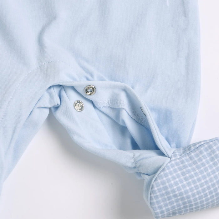 Boys Light Blue Embroidered Leg Opening Babysuit