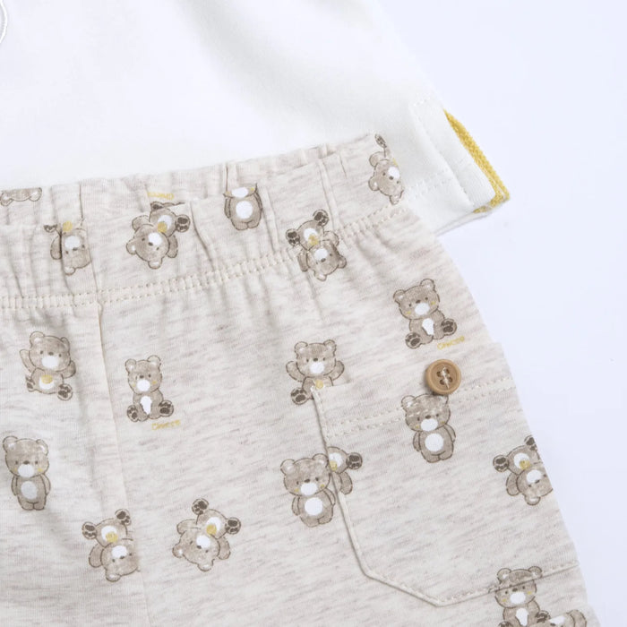Boys Light Natural Embroidered T-Shirt with Shorts