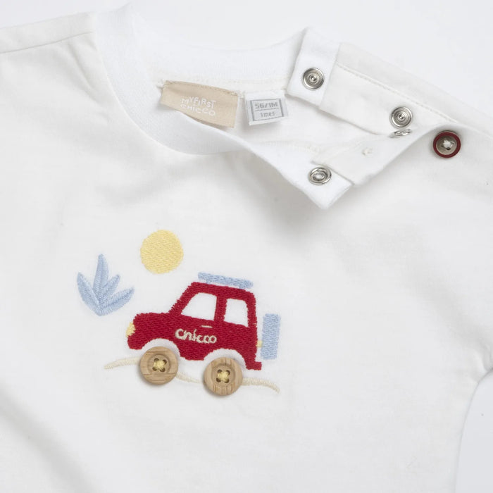 Boys White and Brown Embroidered T-Shirt with Shorts