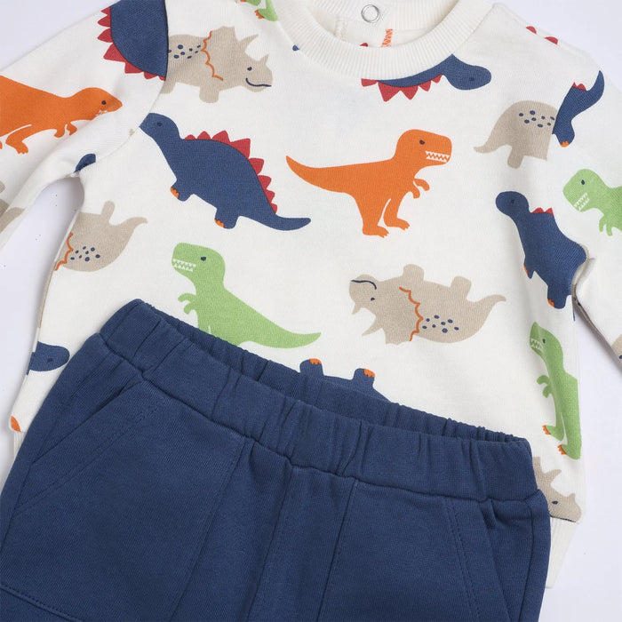 Boys White & Navy Printed Fleece Sweatshirt with Joggers