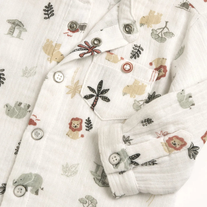 Boys White Tropical Printed Shirt