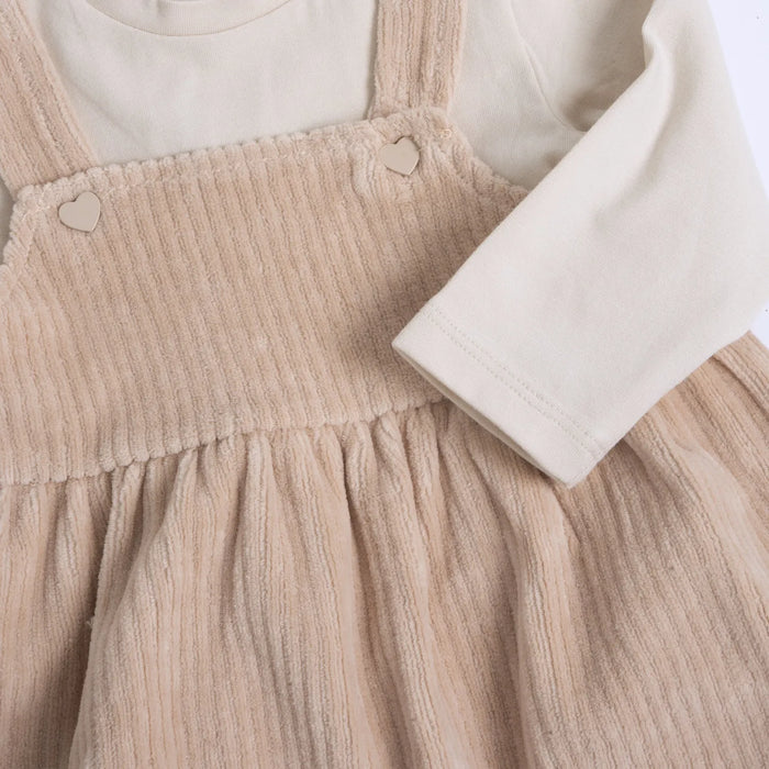 Girls Beige Solid Long Sleeve Dress