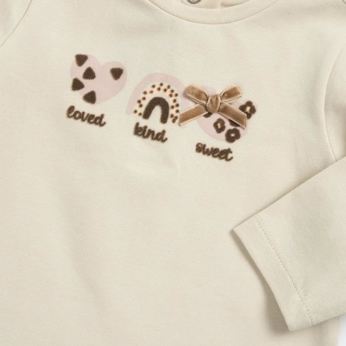 Girls Light Natural Applique Long Sleeve T-shirt