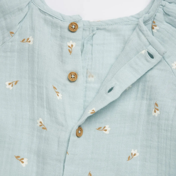 Girls Sea Green Floral Printed Short Dungaree