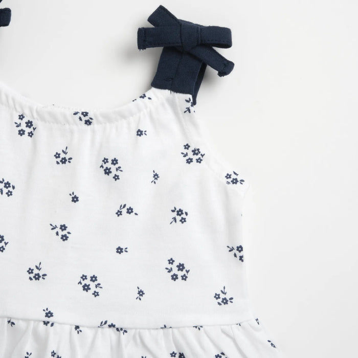Girls White and Blue Floral Printed Dress