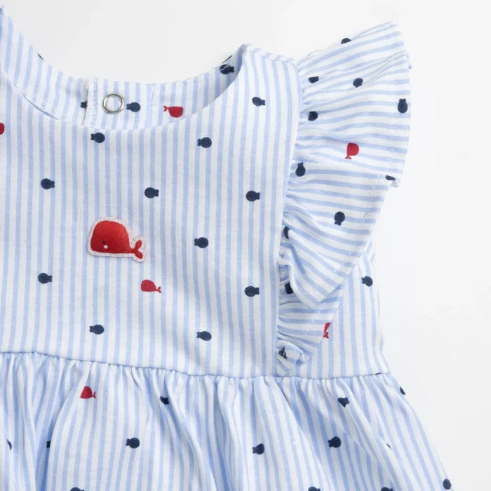 Girls White and Light Blue Striped Dress