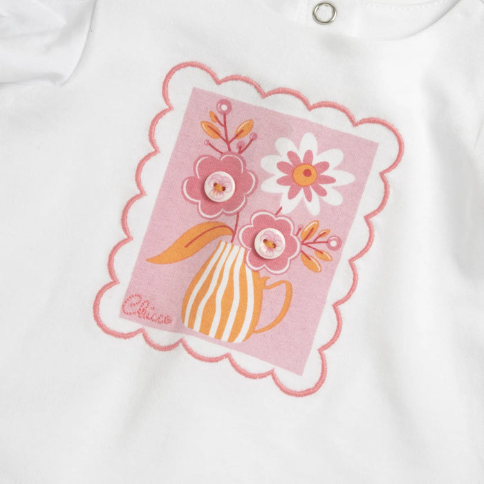 Girls White and Pink Graphic Printed T-shirt