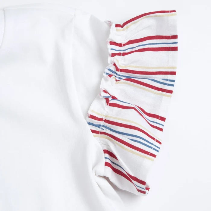 Girls White and Red Striped T-shirt