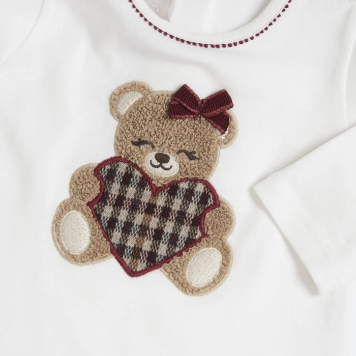 Girls White & Brown Embellished Long Sleeve T-shirt
