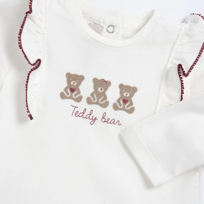 Girls White & Brown Self Design Long Sleeve Top