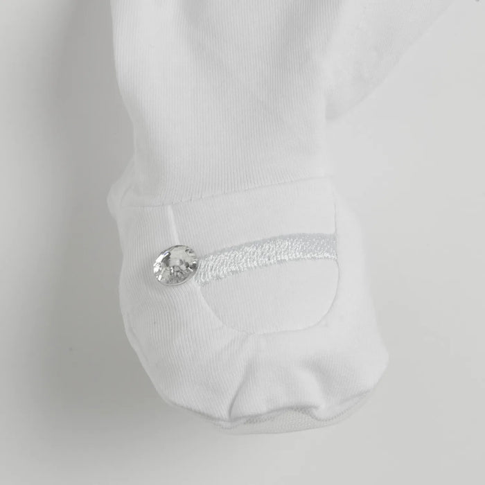 Girls White Embroidered Leg Opening Babysuit