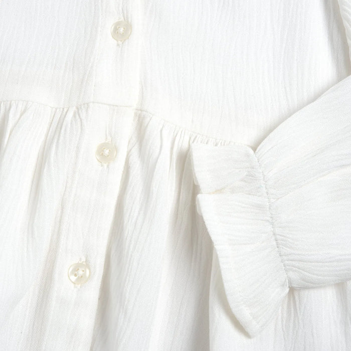 Girls White Solid Long Sleeve Top