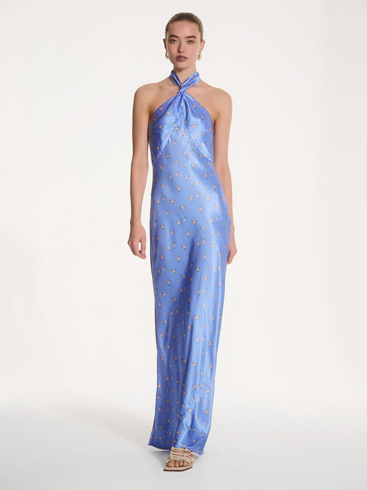 Arles Floral Dress in Light Blue