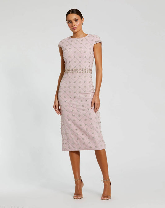 Hand Embellished High Neck Midi Dress