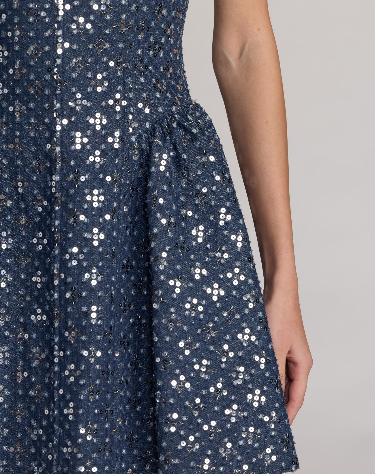 Blue Sleeveless Sequin Denim Mini Dress