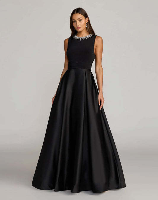 Embellished High Neck Sleeveless A Line Gown