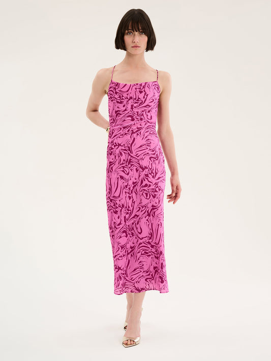 Riviera Slip Midi Dress in Pink Marble