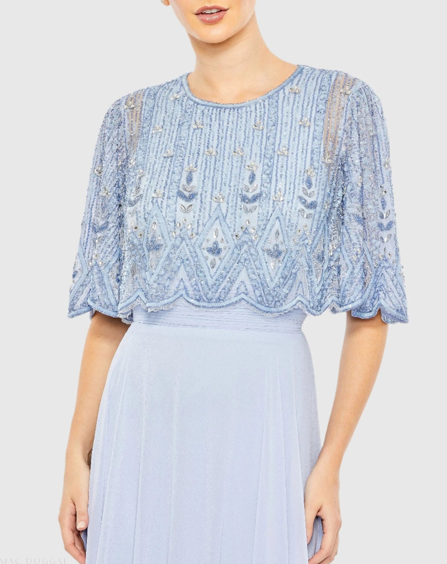 Blue Beaded Cape A-Line Gown