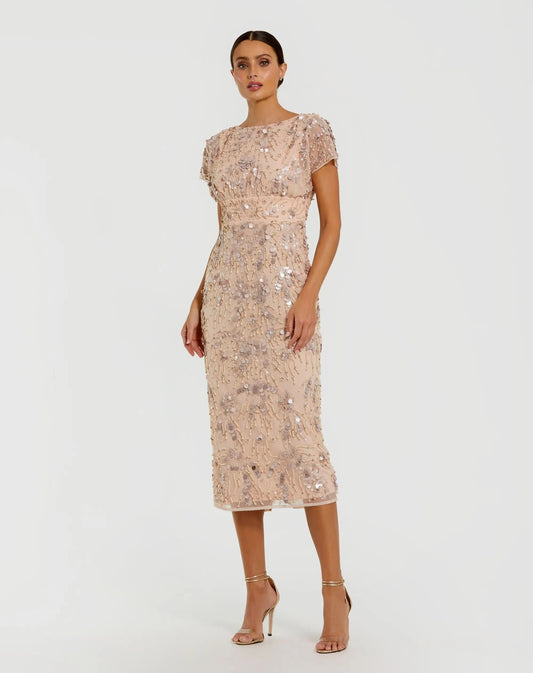 Embellished Cap Sleeve Midi Dress