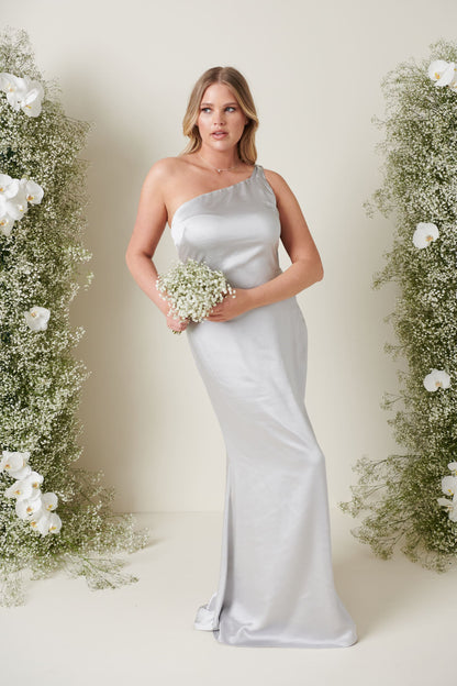 Amelia Tie Maxi Bridesmaid Dress - Matte Silver