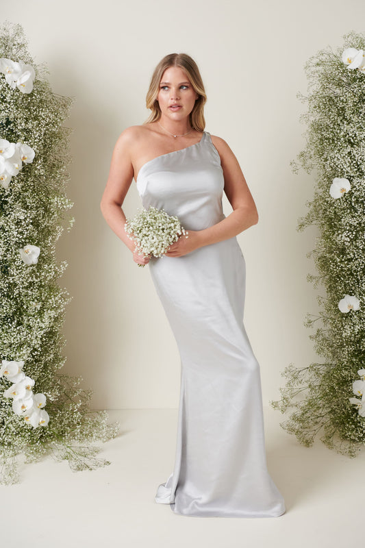 Amelia Tie Maxi Bridesmaid Dress - Matte Silver