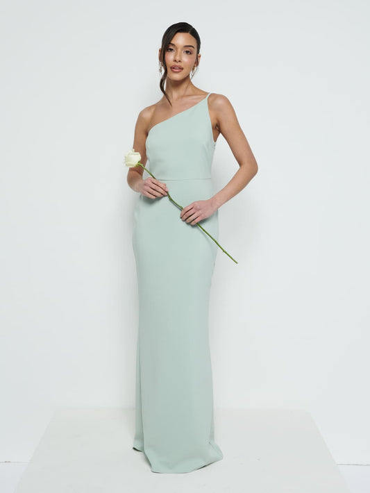 Amelia One Shoulder Crepe Maxi Bridesmaid Dress - Sage