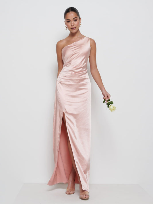 Amelia Ruched Maxi Bridesmaid Dress - Matte True Blush