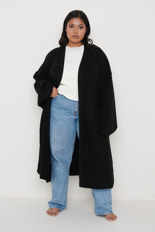 Curve Arden Midi Tie Cardigan - Black