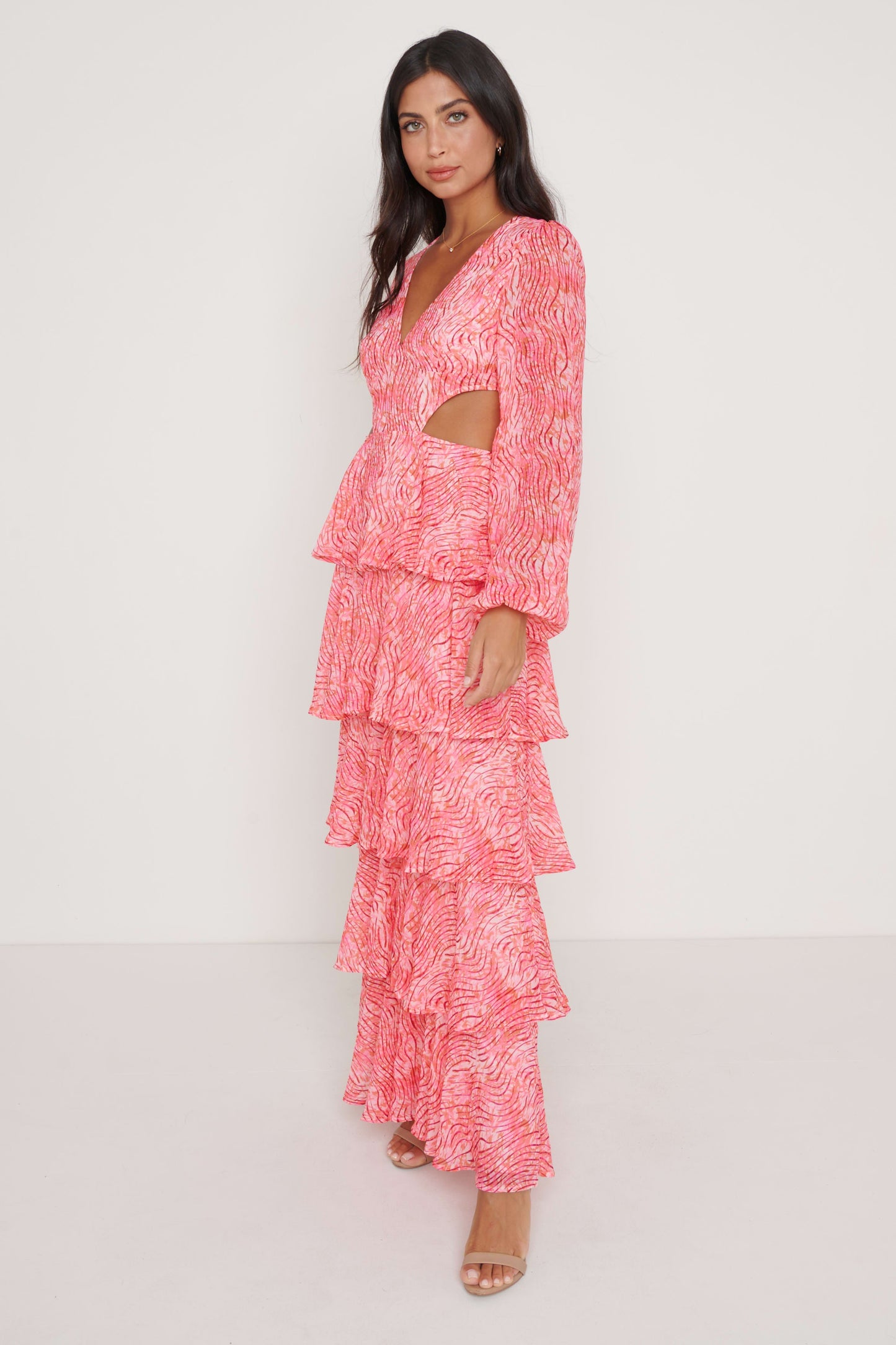 Ashton Cut Out Maxi Dress - Coral Swirl