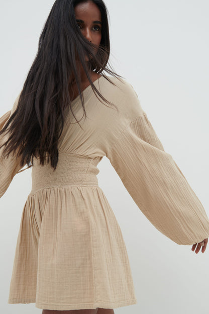 Blake Shirred Playsuit - Beige