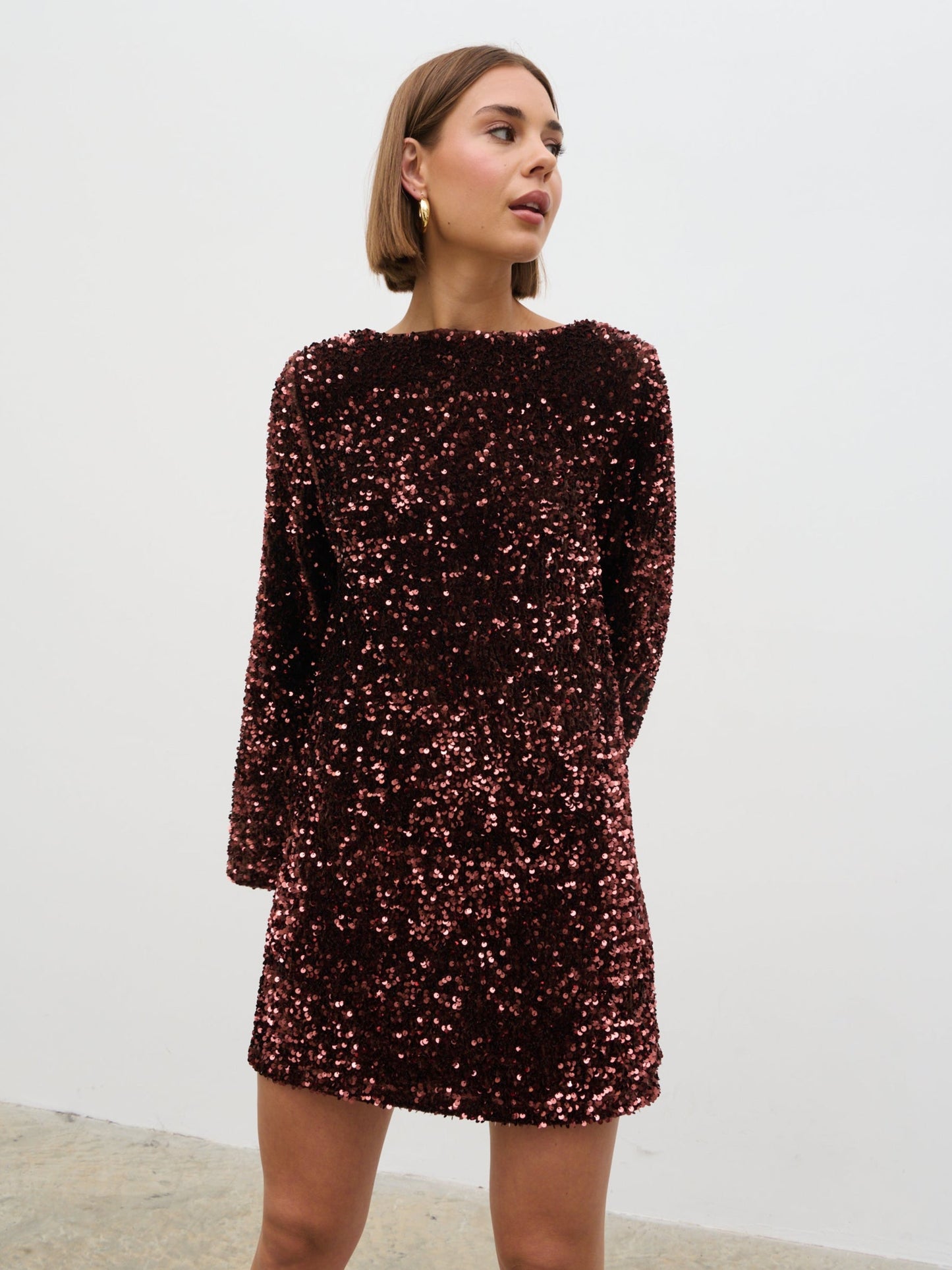 Bow Sequin Mini Dress - Chocolate