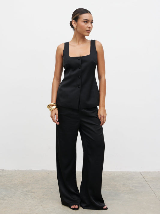 Breya Satin Waistcoat - Black