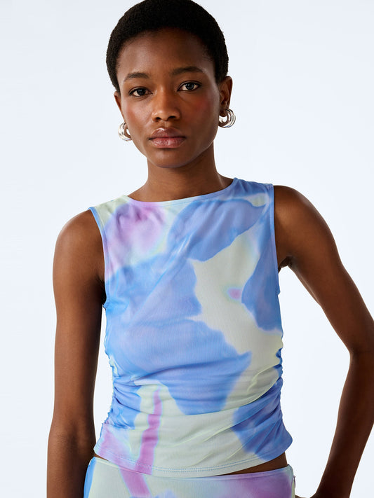 Delia Top in Mint Glitched Floral