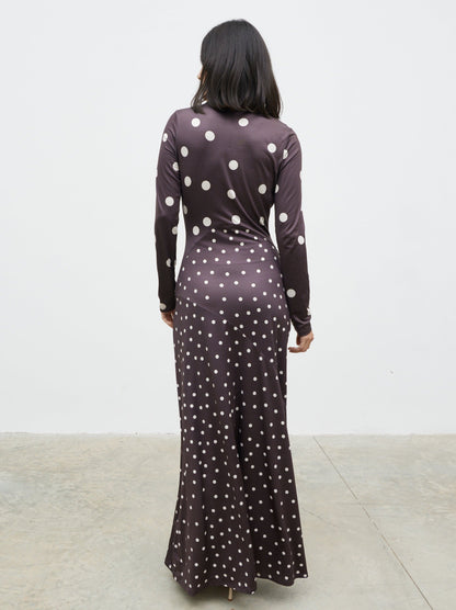 Delilah Asymmetric Maxi Jersey Dress - Polka Dot