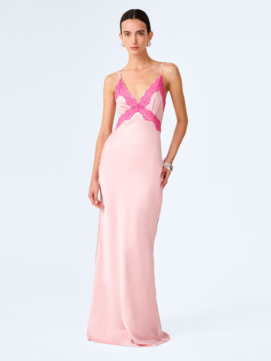 Drew Maxi Dress in Veiled Pink/Pink Yarrow Lace