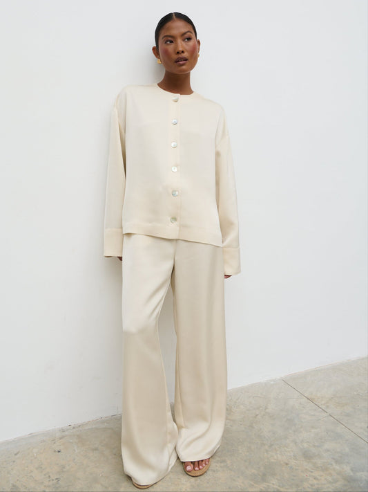 Dua Satin Button Blouse - Oyster