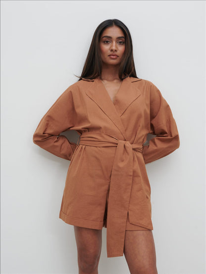 Emilie Belted Playsuit - Biscuit