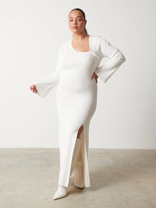 Emmie Cut Out Knit Midaxi Dress Curve - Cream