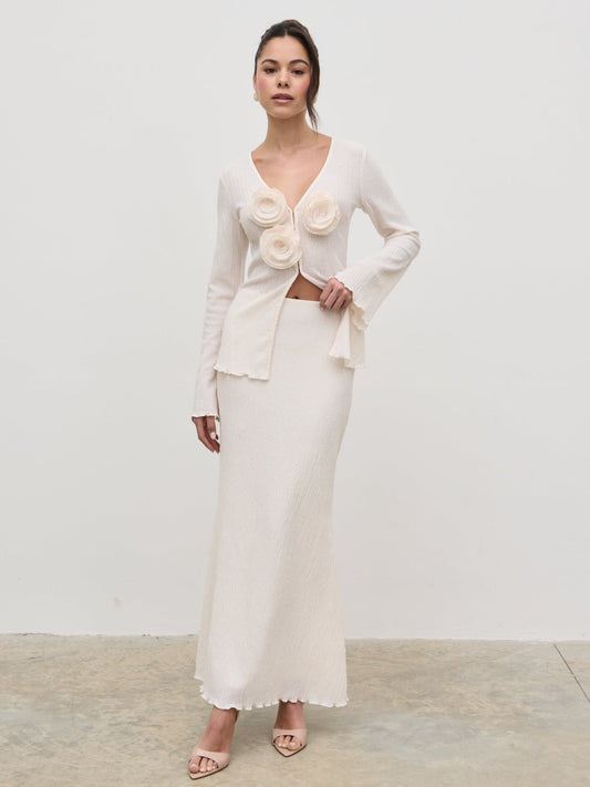 Evalina Crinkle Maxi Skirt - Cream