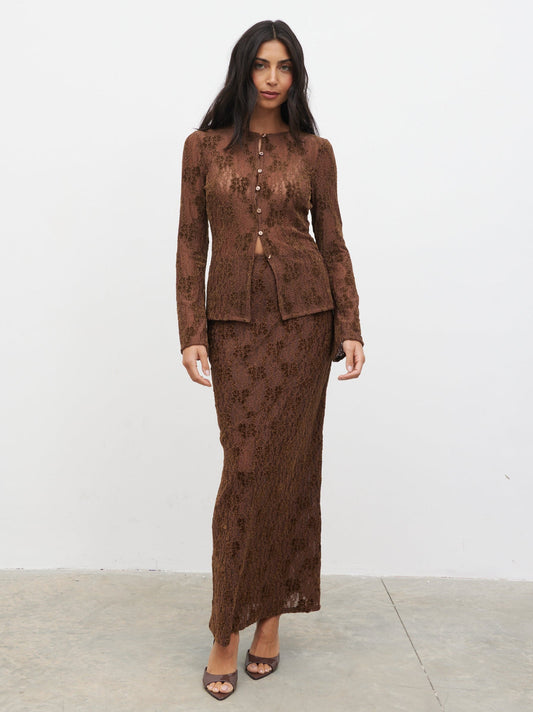 Francessca Lace Maxi Skirt - Brown Velvet