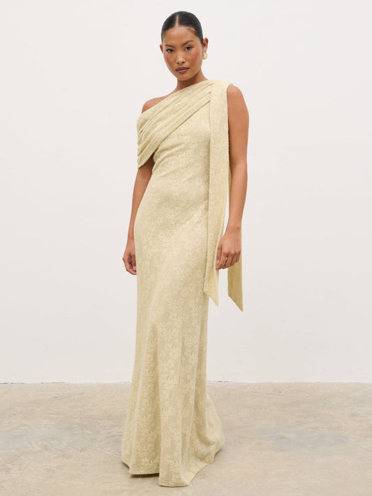 Freya One Shoulder Floral Maxi Dress - Beige