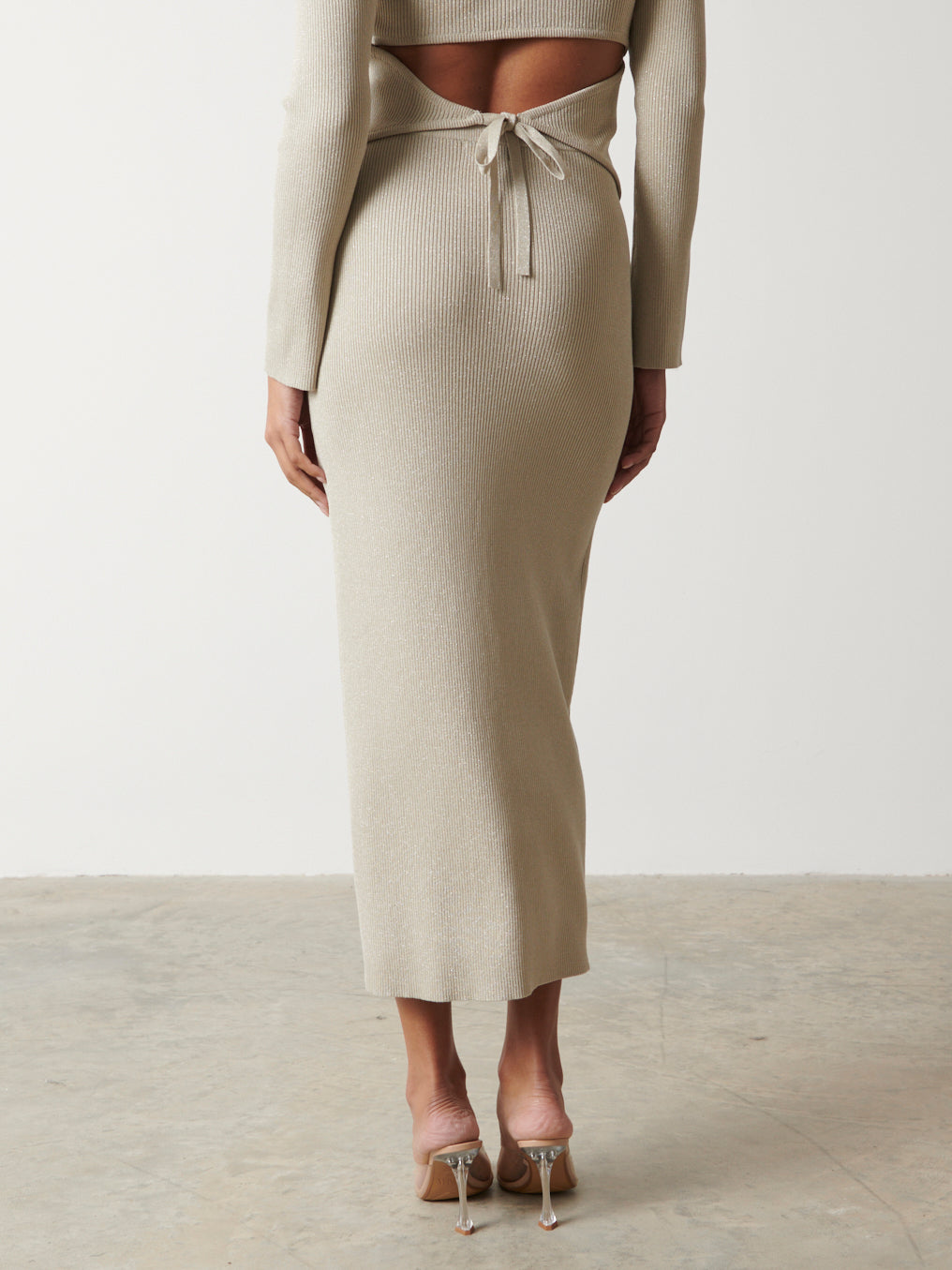 Gianna Metallic Knit Skirt - Metallic Champagne