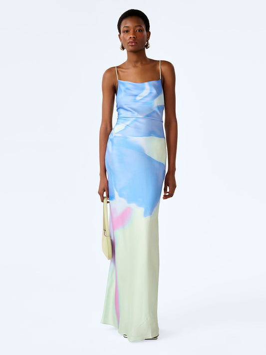 Ginny Dress in Mint Glitched Floral Placement