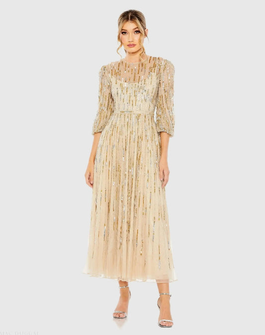Beaded High Neck Midi Dress