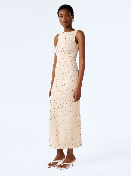 Hollis Sleeveless Dress in White Polka Dot