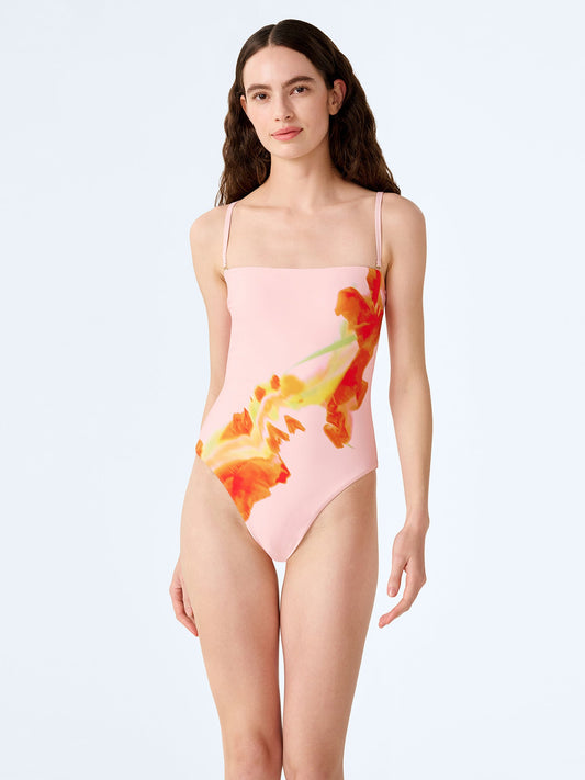 Ibiza Swimsuit in Pink Glitched Floral Placement