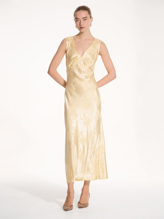 Iris Jacquard Dress in Vintage Yellow